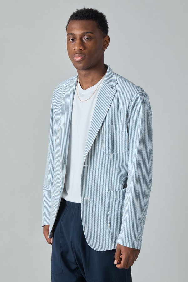 Presidents Japanese Seersucker Liam Blazer - White/Blue Presidents Japanese Seersucker Liam Blazer - White/Blue