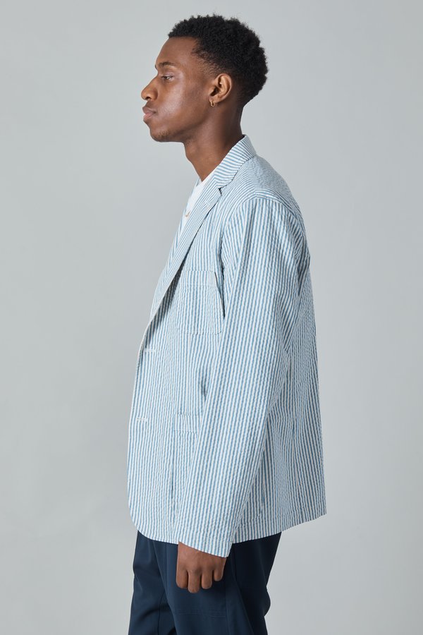 Presidents Japanese Seersucker Liam Blazer - White/Blue Presidents Japanese Seersucker Liam Blazer - White/Blue