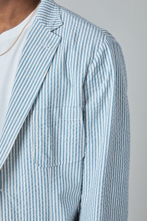 Presidents Japanese Seersucker Liam Blazer - White/Blue Presidents Japanese Seersucker Liam Blazer - White/Blue