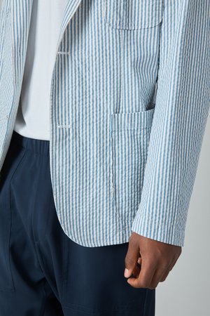 Presidents Japanese Seersucker Liam Blazer - White/Blue Presidents Japanese Seersucker Liam Blazer - White/Blue