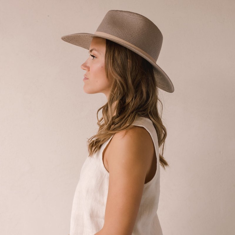 Janessa Leone Valentine Packable Straw Fedora - Grey  display picture 1