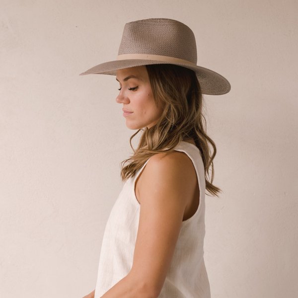 Janessa Leone Valentine Packable Straw Fedora - Grey  display picture 2