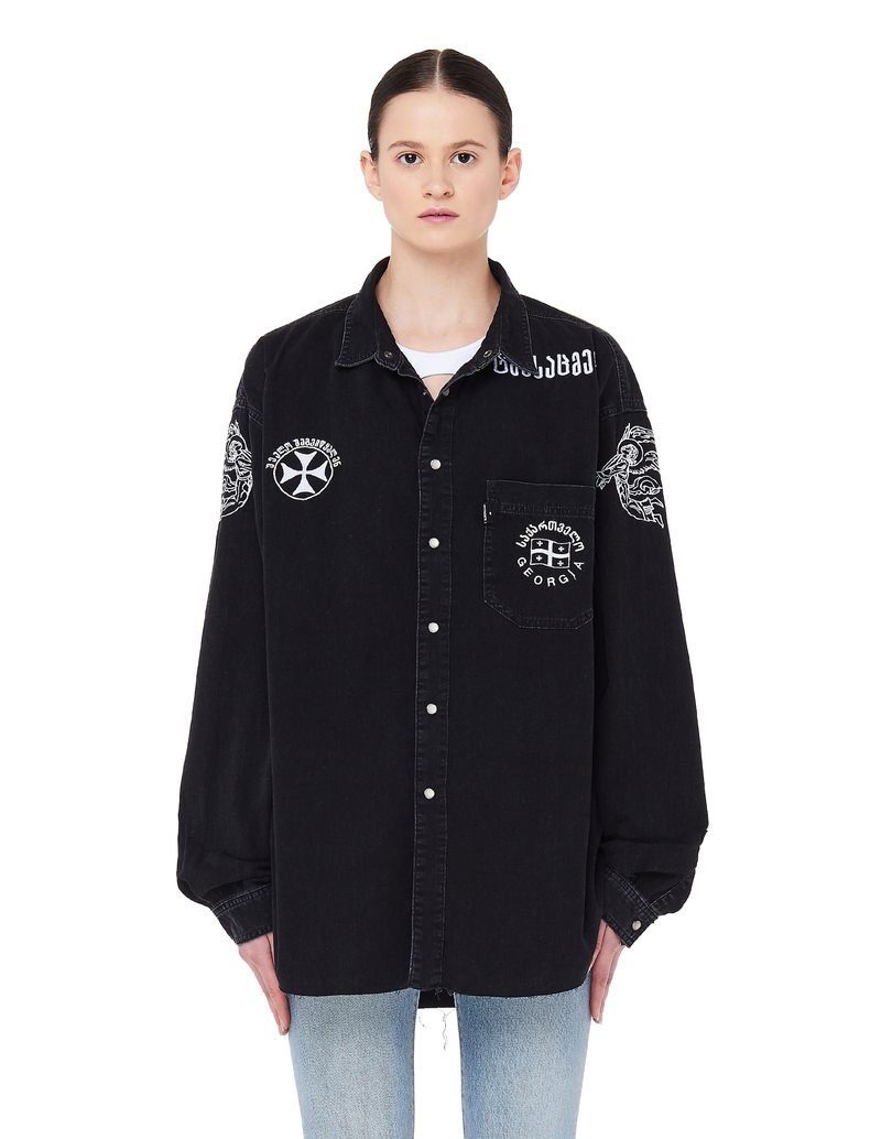 Vetements Embroidered Denim Levi's Shirt - Black | Garmentory