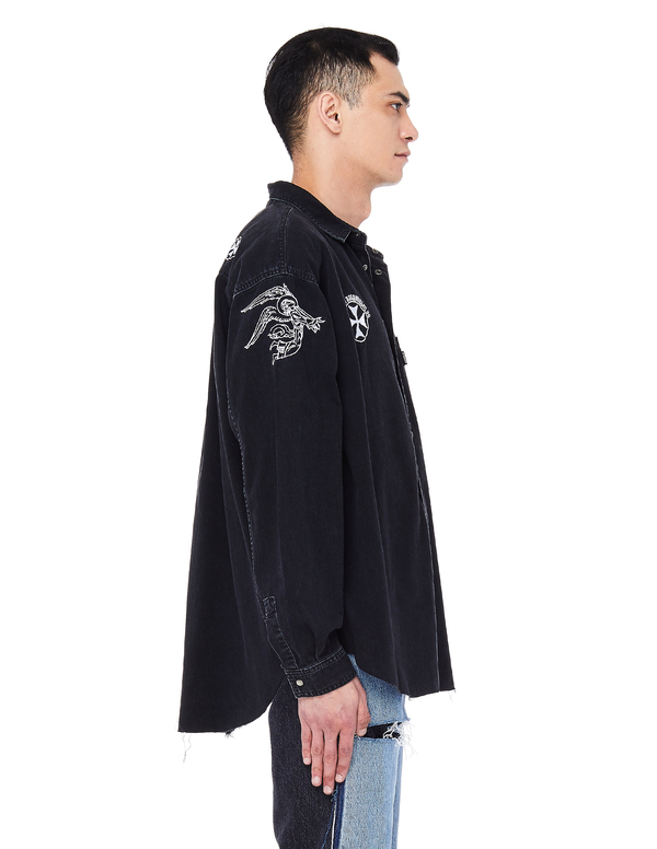 Vetements Embroidered Denim Levi's Shirt - Black | Garmentory