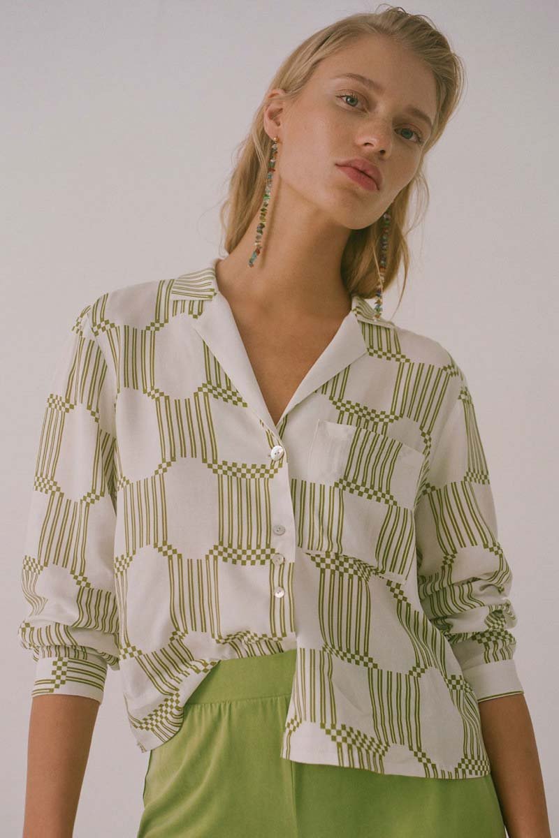 Paloma Wool Damiana Shirt - Off White / Green | Garmentory