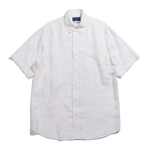 Blue Blue Japan Linen Button Down Short Sleeve Shirt - White