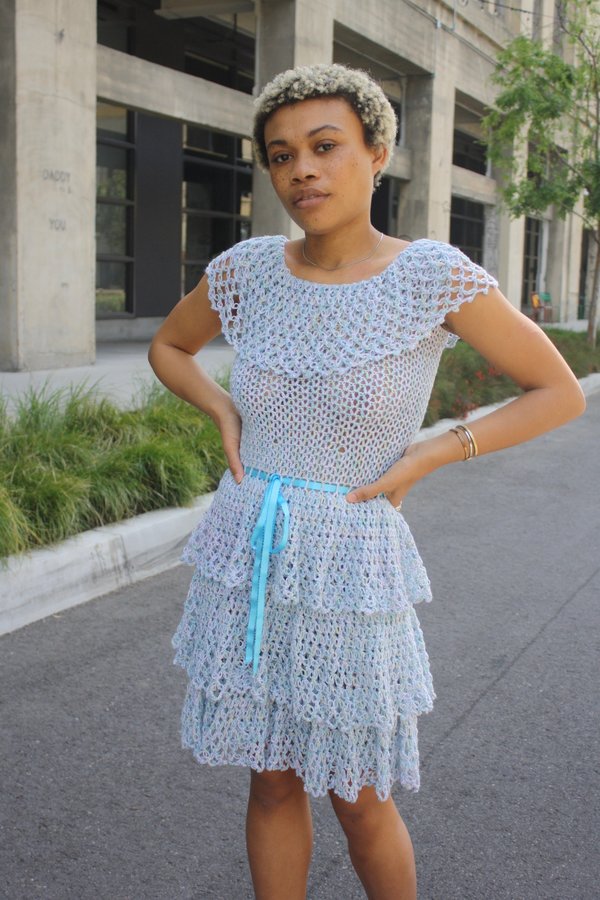 Vintage Myrtle Handmade Crochet Dress - Blue | Garmentory
