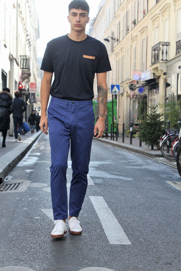 blue work pants outfit