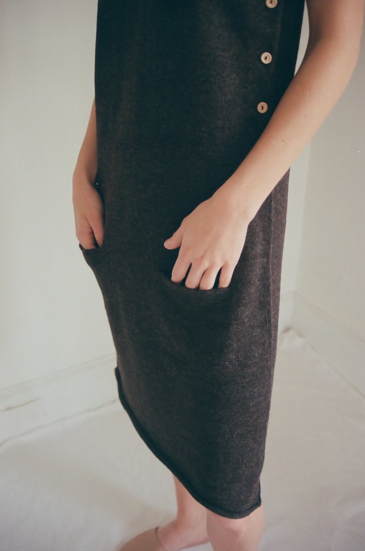 dark brown knitted dress Alpaca Fur Knit Dress — Dark Brown – La Garçonne main image 1