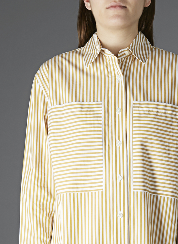 GREI TWO POCKET SHIRT DRESS - KHAKI/WHITE STRIPE GREI TWO POCKET SHIRT DRESS - KHAKI/WHITE STRIPE