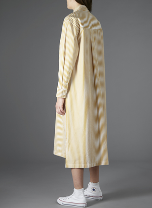 GREI TWO POCKET SHIRT DRESS - KHAKI/WHITE STRIPE GREI TWO POCKET SHIRT DRESS - KHAKI/WHITE STRIPE