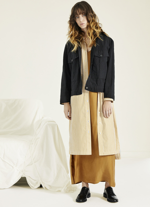 GREI TWO POCKET SHIRT DRESS - KHAKI/WHITE STRIPE GREI TWO POCKET SHIRT DRESS - KHAKI/WHITE STRIPE