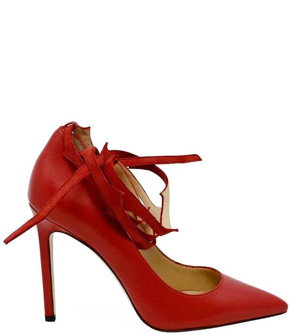 Eugene Riconneaus Red Leather Lace Pump Eugene Riconneaus Red Leather Lace Pump