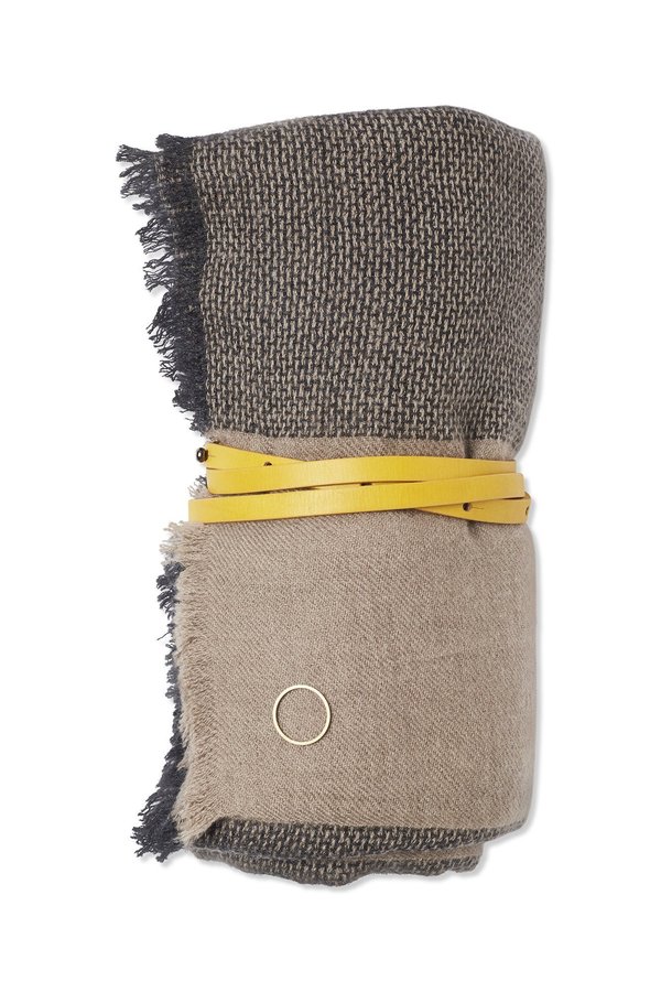 Oyuna Ete Basket Weave Cashmere Travel Throw - Charcoal Grey/Taupe Oyuna Ete Basket Weave Cashmere Travel Throw - Charcoal Grey/Taupe