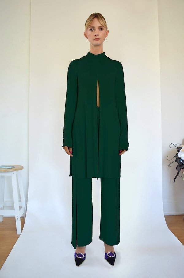 Oori Ott Elvira Long Sleeve Mock Neck Split Top - Deep Emerald Oori Ott Elvira Long Sleeve Mock Neck Split Top - Deep Emerald
