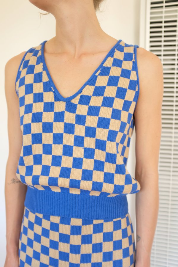 Beklina Knit Check Tank - French Blue Beklina Knit Check Tank - French Blue