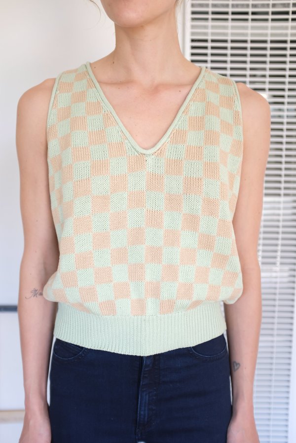 Beklina Knit Check Tank - Mint/Toast Beklina Knit Check Tank - Mint/Toast