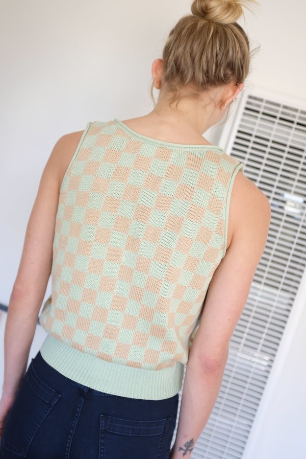 Beklina Knit Check Tank - Mint/Toast Beklina Knit Check Tank - Mint/Toast