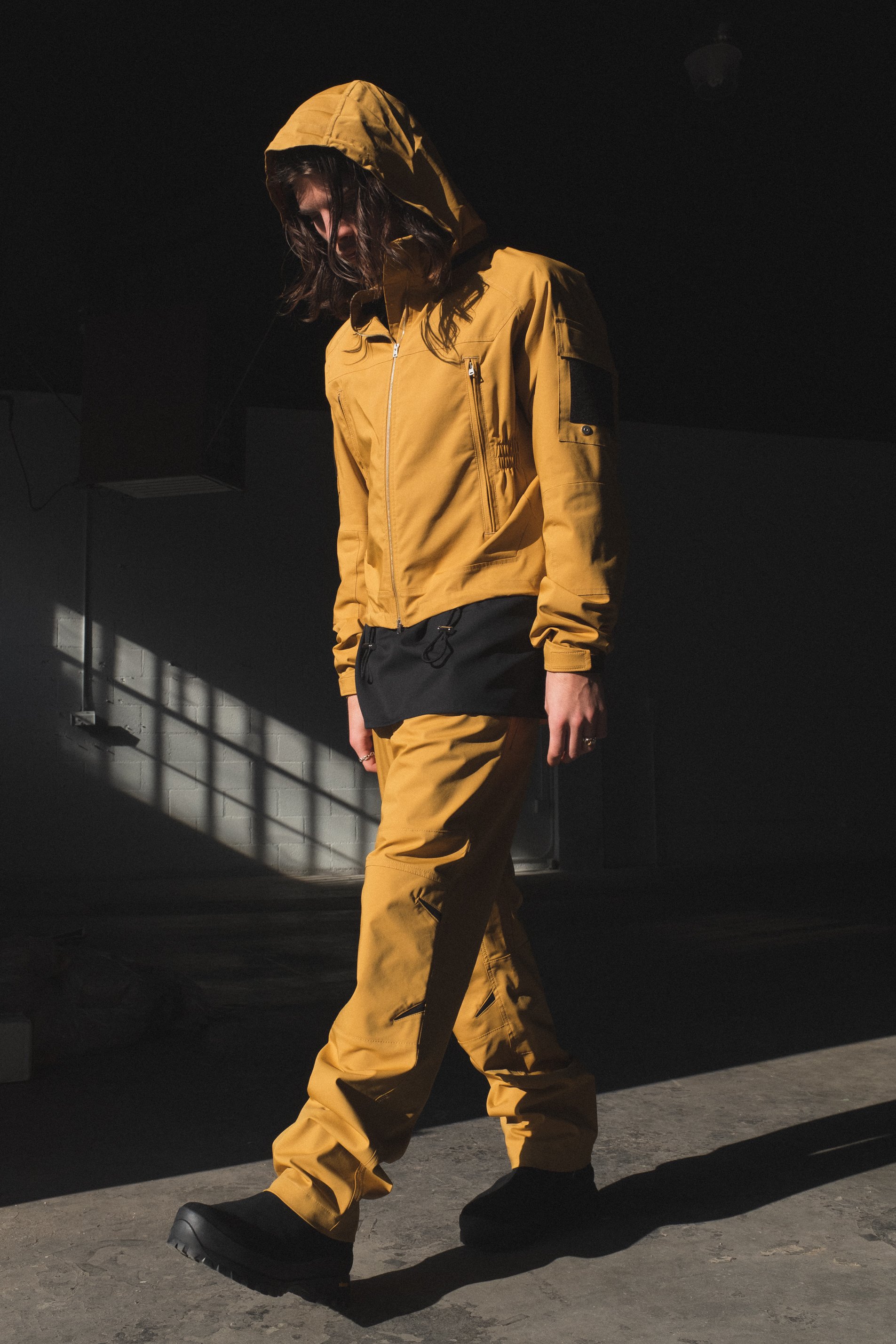 mustard hooded jacket