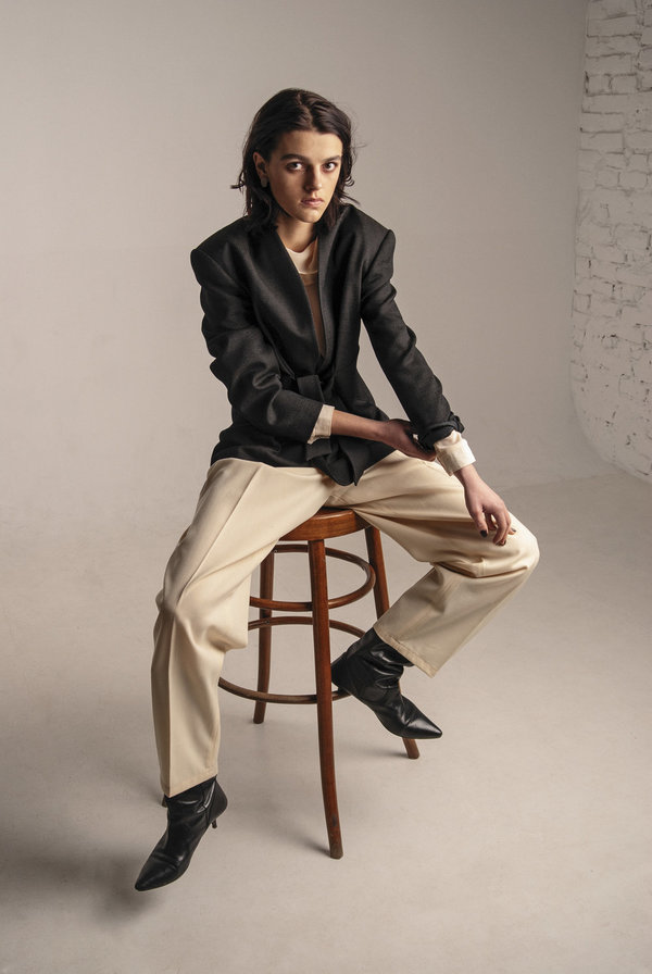VINTAGE K M by L A N G E MICRO DOT KNOT BLAZER - BLACK VINTAGE K M by L A N G E MICRO DOT KNOT BLAZER - BLACK