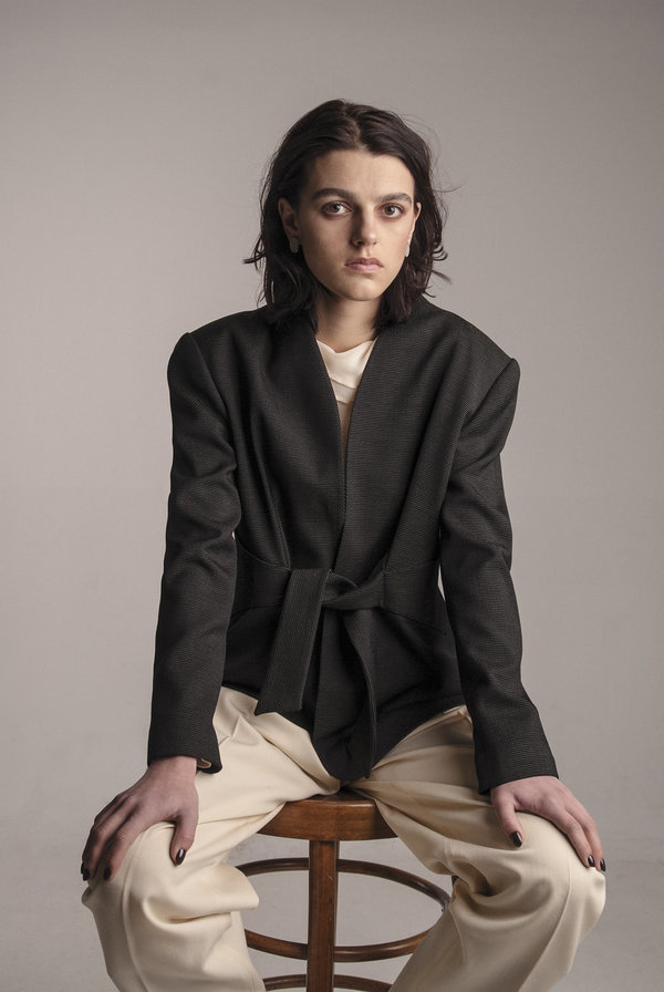 VINTAGE K M by L A N G E MICRO DOT KNOT BLAZER - BLACK VINTAGE K M by L A N G E MICRO DOT KNOT BLAZER - BLACK