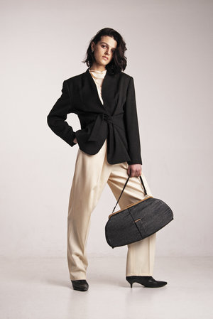 VINTAGE K M by L A N G E MICRO DOT KNOT BLAZER - BLACK VINTAGE K M by L A N G E MICRO DOT KNOT BLAZER - BLACK