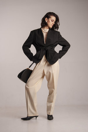 VINTAGE K M by L A N G E MICRO DOT KNOT BLAZER - BLACK VINTAGE K M by L A N G E MICRO DOT KNOT BLAZER - BLACK