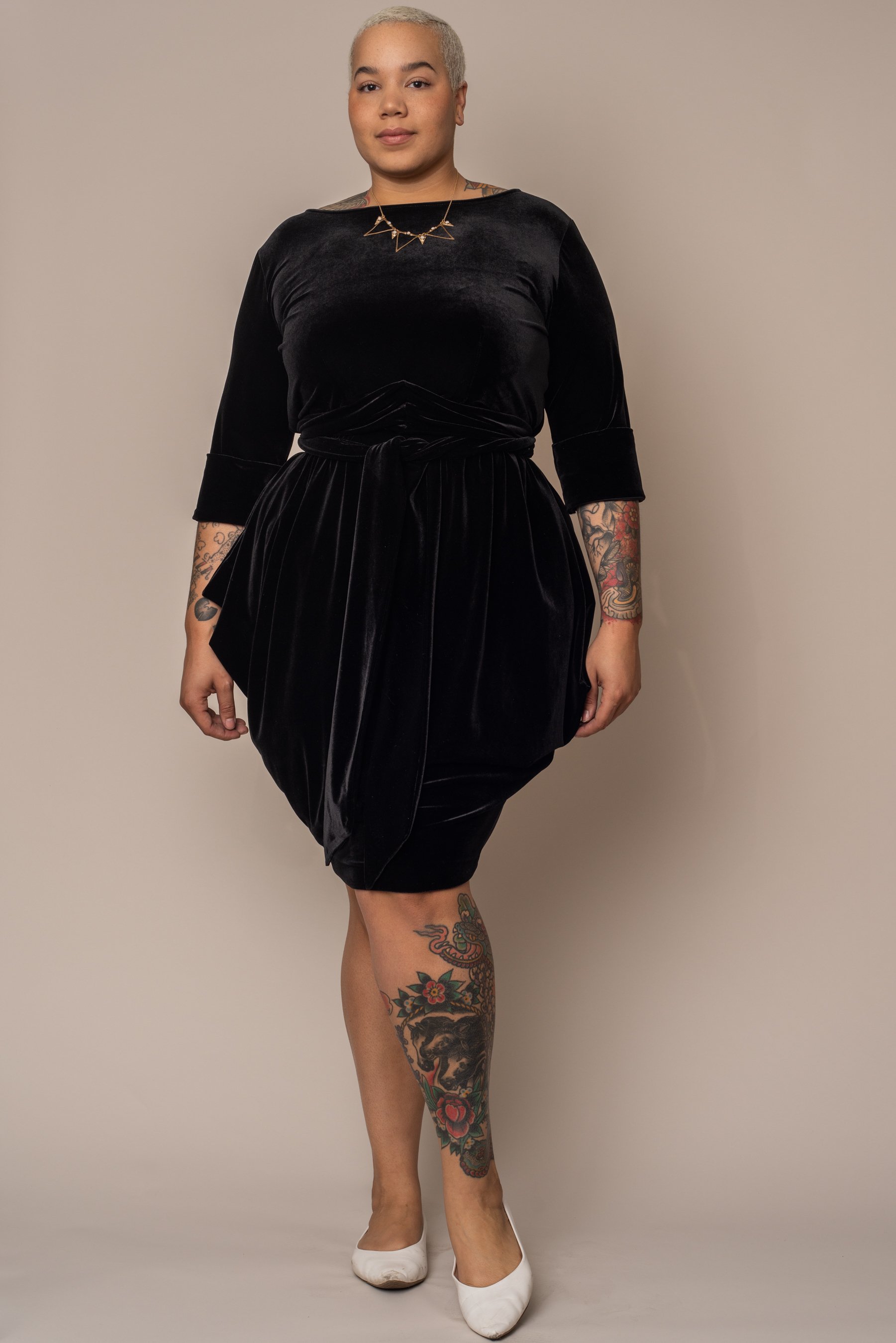 JIBRI Velvet Boat Neck Slouch Dress 