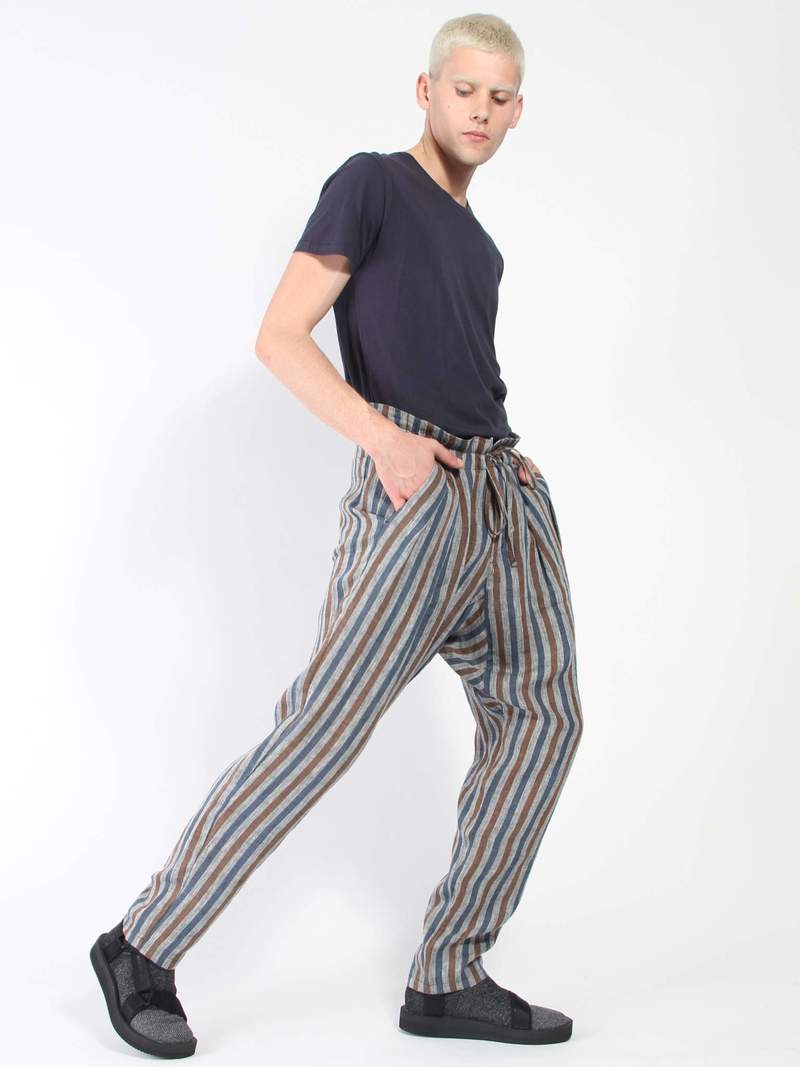 Monitaly Drop Crotch Pant - Grey/blue stripe | Garmentory