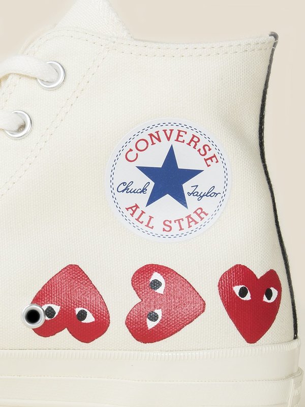 COMME DES GARCONS PLAY x CONVERSE Chuck 70 Multi Heart White Sneakers COMME DES GARCONS PLAY x CONVERSE Chuck 70 Multi Heart White Sneakers
