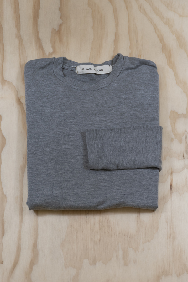 V ROOM Tencel Stretch Mini Fleece Long Sleeve Tee - HEATHER GREY V ROOM Tencel Stretch Mini Fleece Long Sleeve Tee - HEATHER GREY