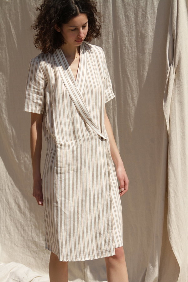 brown dress with blazer Cream/Brown Stripe Midi Dress  Clothe Boutique
