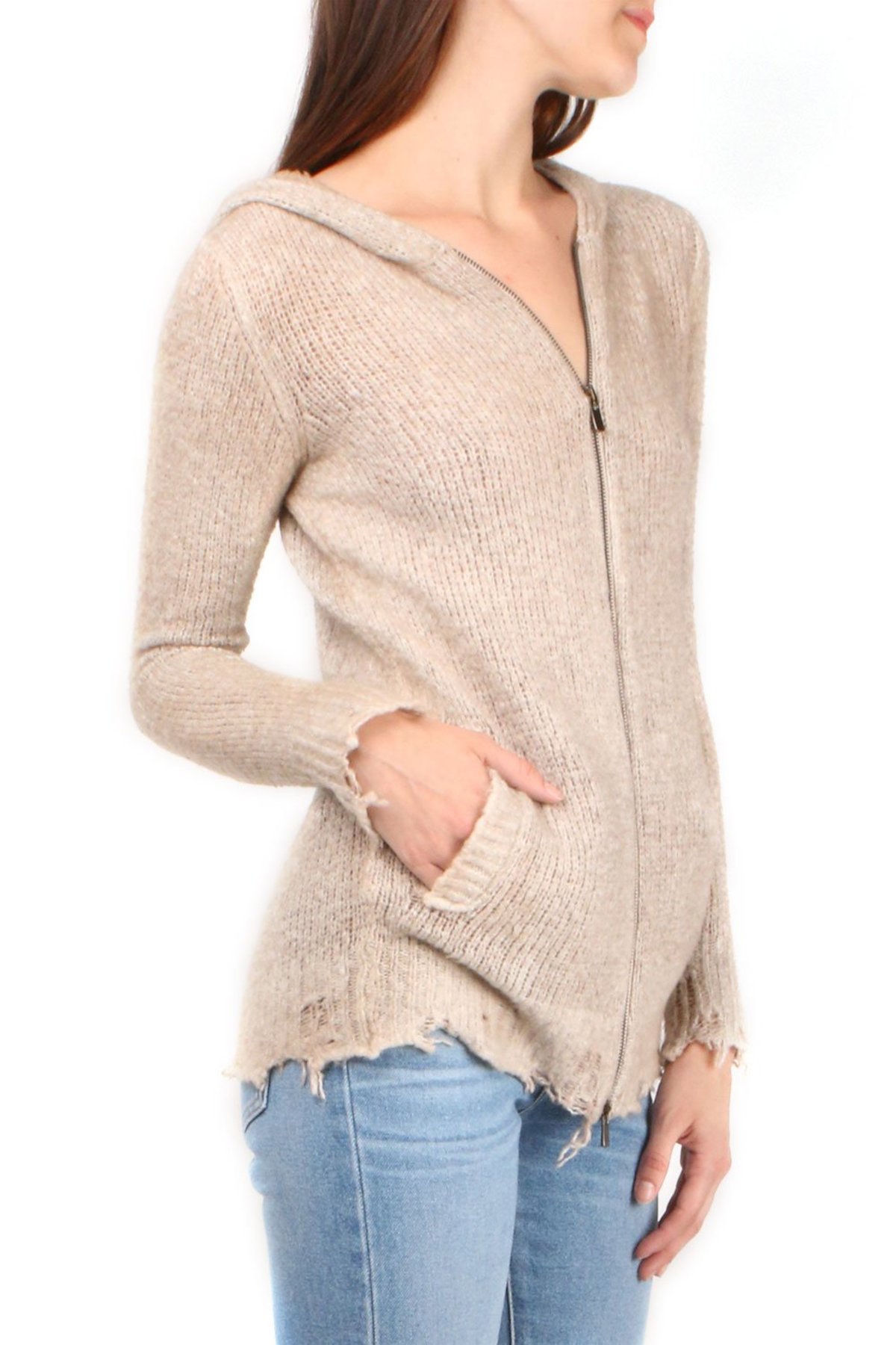 Avant Toi Hooded Cardigan with Destroyed Edges - Corda - Image 2 of 3