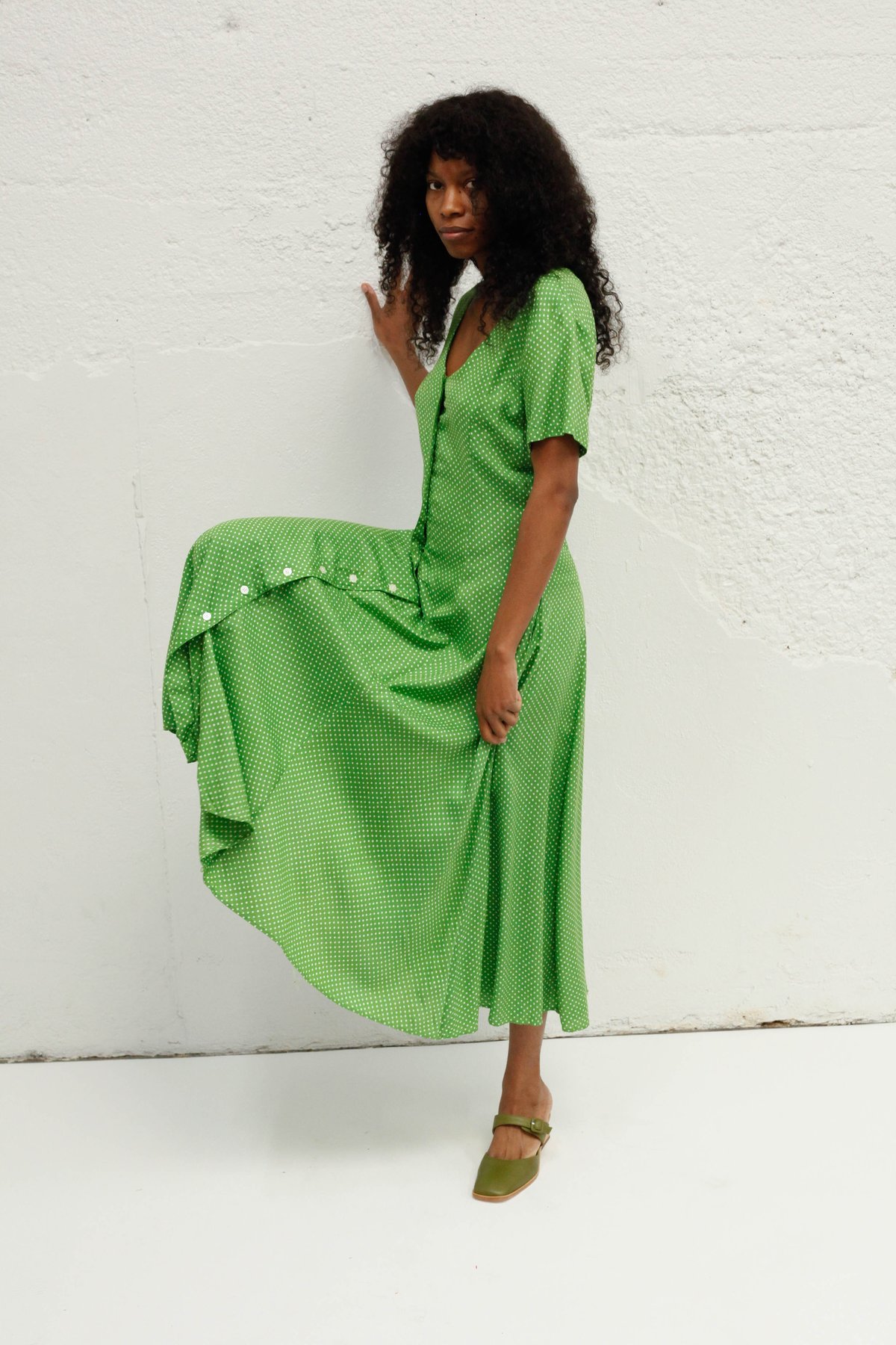 green emerald velvet dress Family Matching T-Shirt & Dress Set Polka Dot Puff-sleeve Dress for Mo