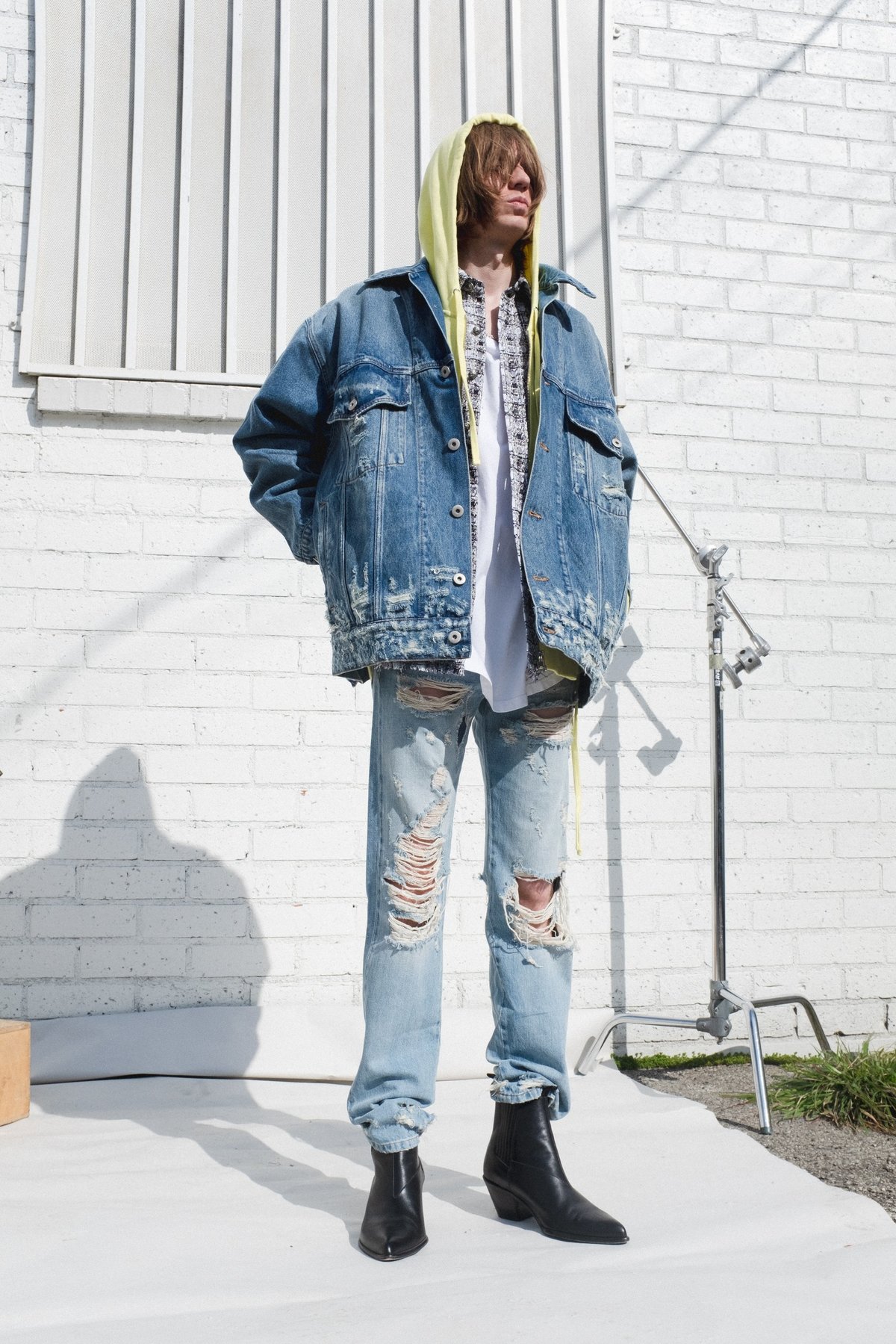 Faith Connexion Destroyed Oversized Denim Jacket - BLUE