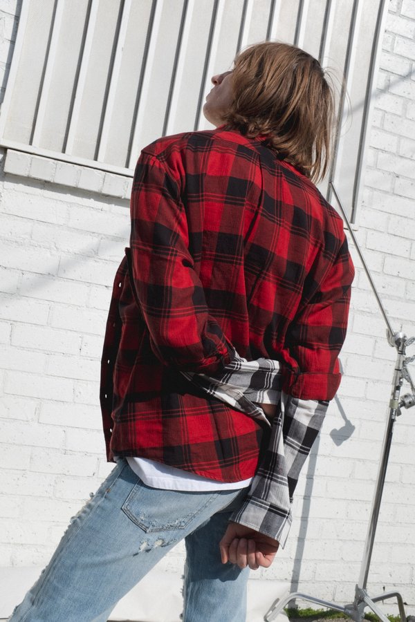 Faith Connexion Dual Layer Oversized Check Shirt - RED | Garmentory