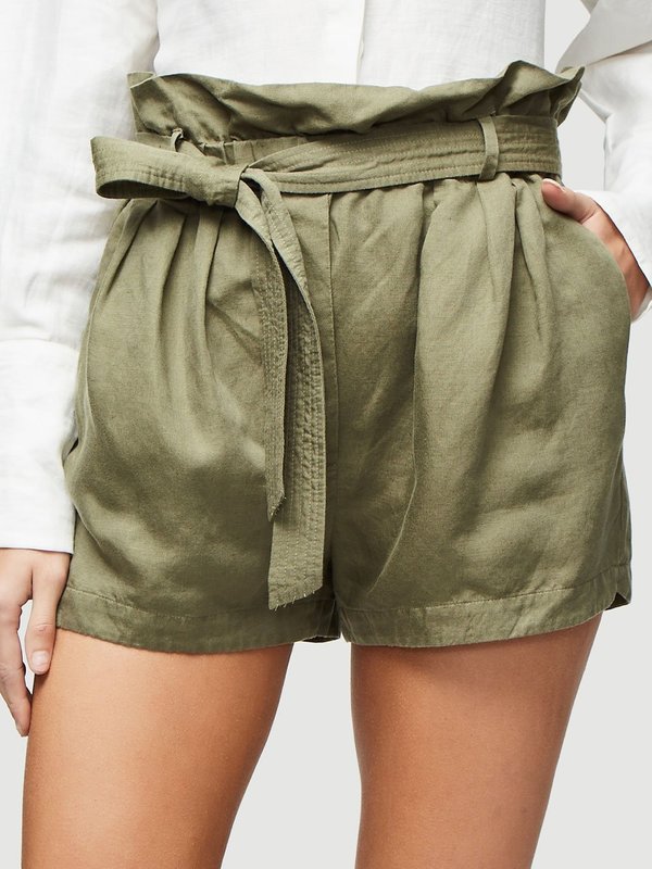 army green paperbag shorts