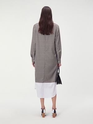 RECTO. Shirt Layered Check Long Dress - Beige | Garmentory