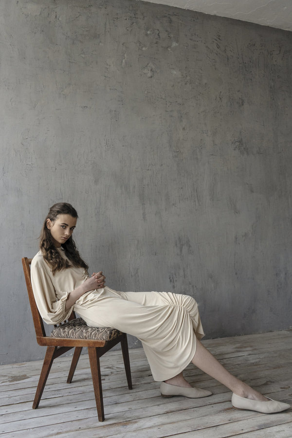 K M by L A N G E DRAPED SHTORA DRESS - CREAM K M by L A N G E DRAPED SHTORA DRESS - CREAM