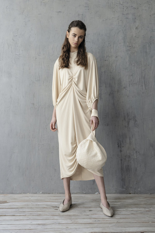 K M by L A N G E DRAPED SHTORA DRESS - CREAM K M by L A N G E DRAPED SHTORA DRESS - CREAM