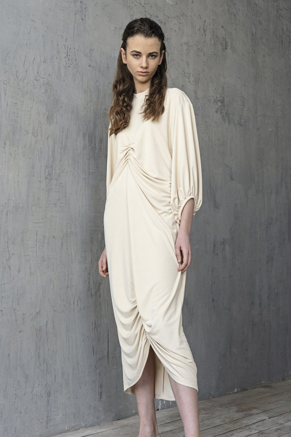 K M by L A N G E DRAPED SHTORA DRESS - CREAM K M by L A N G E DRAPED SHTORA DRESS - CREAM