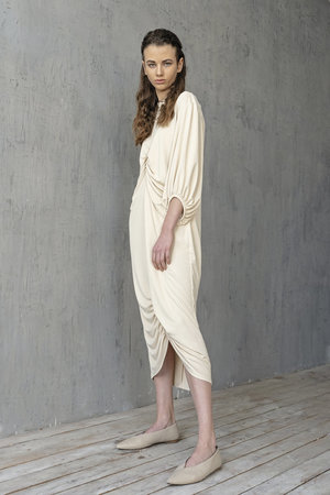 K M by L A N G E DRAPED SHTORA DRESS - CREAM K M by L A N G E DRAPED SHTORA DRESS - CREAM