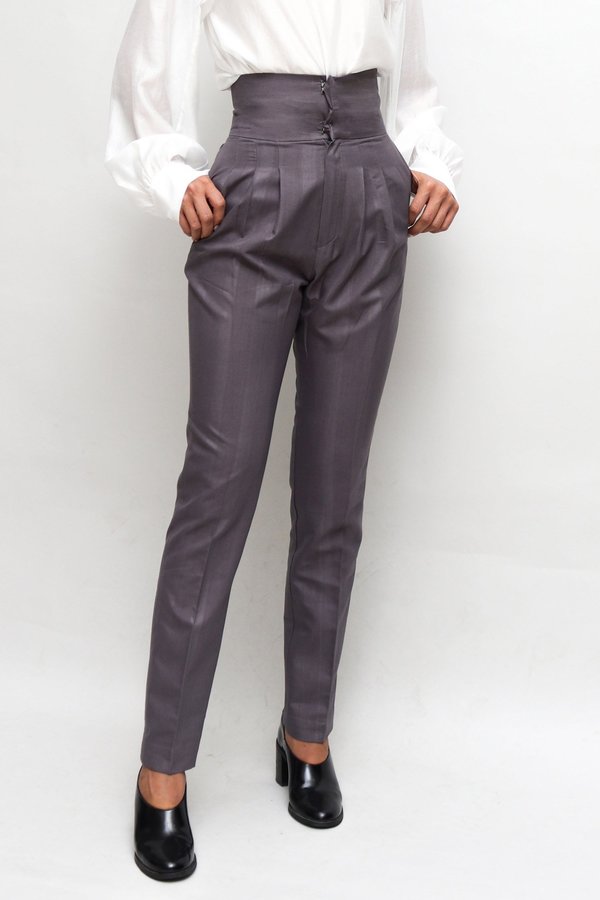 W A N T S Rally Slim High Waisted Pants - Grey Striped W A N T S Rally Slim High Waisted Pants - Grey Striped