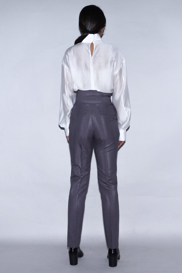 W A N T S Rally Slim High Waisted Pants - Grey Striped W A N T S Rally Slim High Waisted Pants - Grey Striped