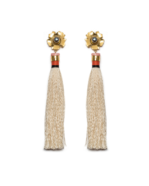 Lizzie Fortunato Tahitian Tassel Earrings in Cream Lizzie Fortunato Tahitian Tassel Earrings in Cream