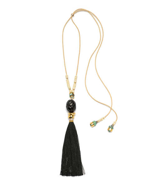 Lizzie Fortunato Agate Tassel Necklace in Black Lizzie Fortunato Agate Tassel Necklace in Black