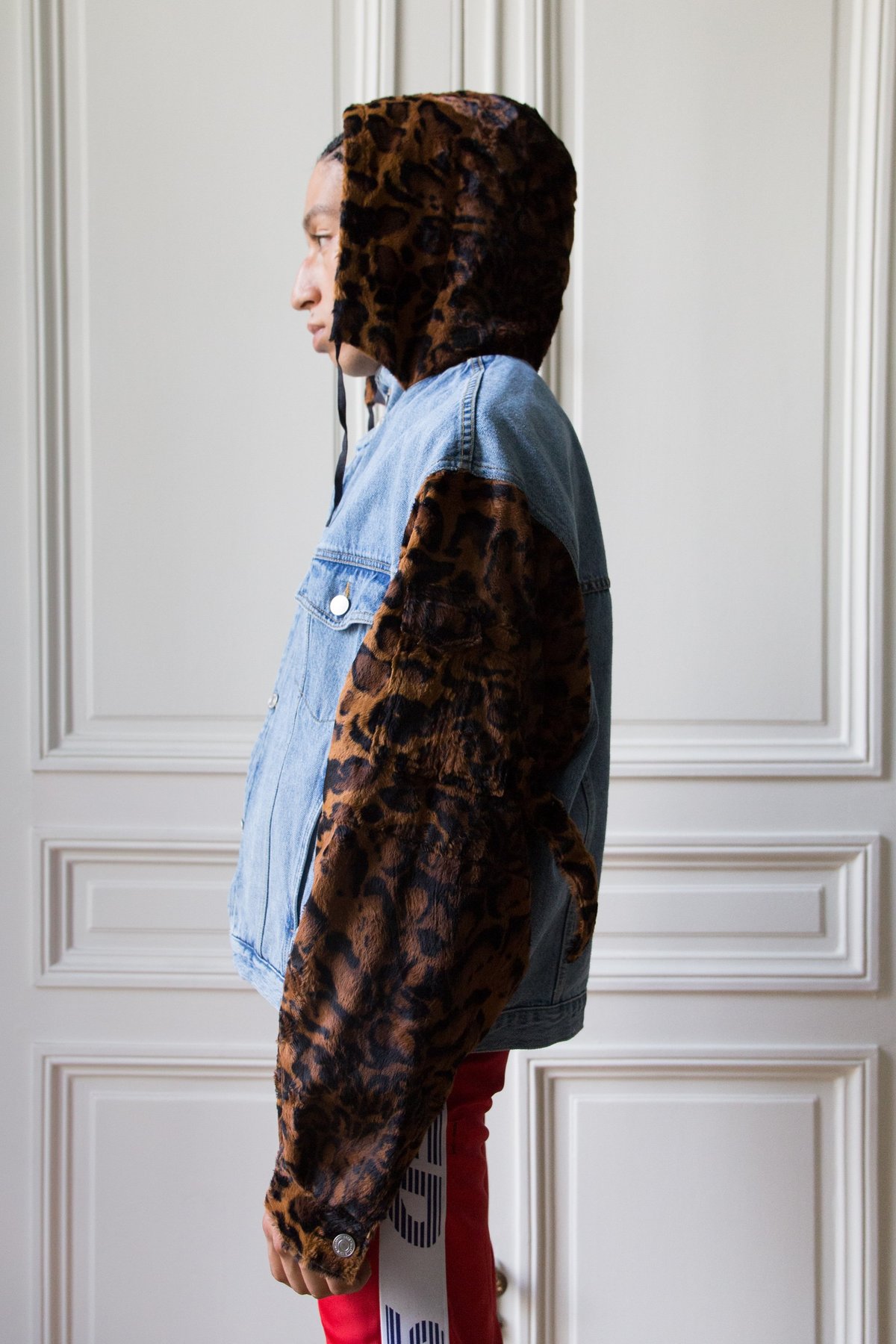 【 Martine Rose 】Leopard Denim Hooded JKT Martine Rose Leopard Bomber Sleeve Denim Hoodie Jacket | Garmentory