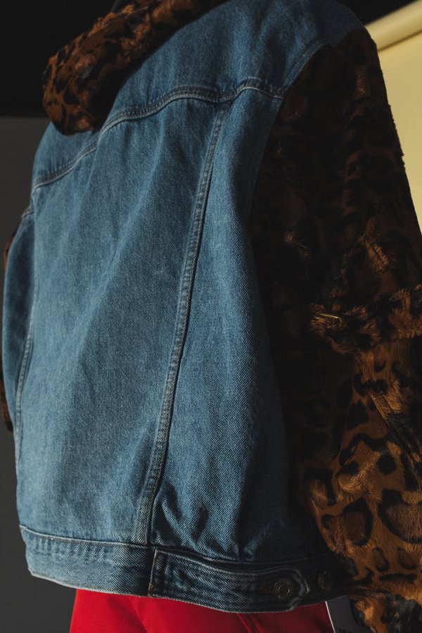 【 Martine Rose 】Leopard Denim Hooded JKT Martine Rose Leopard Bomber Sleeve Denim Hoodie Jacket | Garmentory