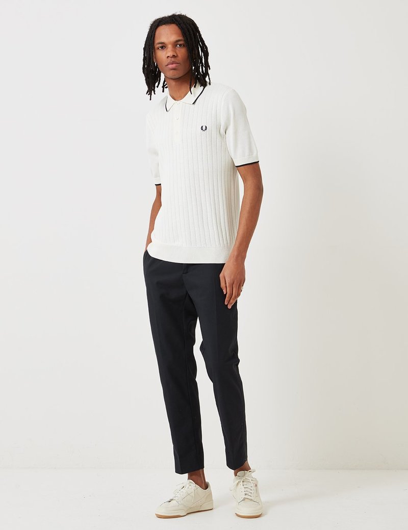 Fred Perry Textured Front Knitted Shirt - Light Ecru | Garmentory