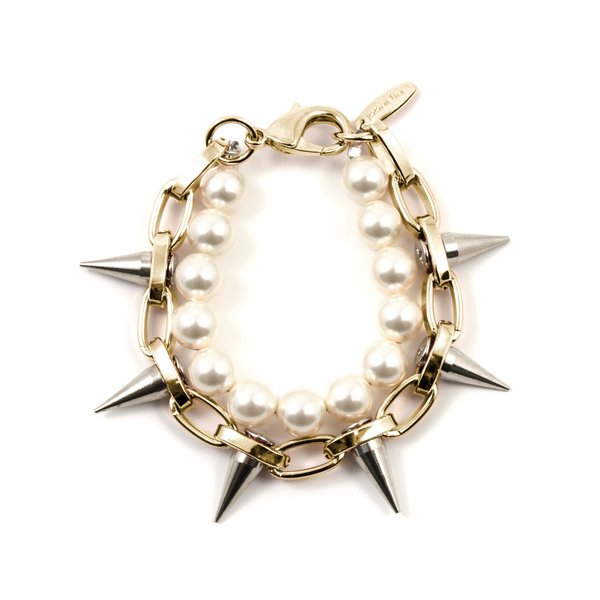 Joomi Lim Single Row Spike Bracelet with Pearls - Gold/Rhodium/Cream Joomi Lim Single Row Spike Bracelet with Pearls - Gold/Rhodium/Cream